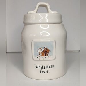 Rae Dunn Gingerbread House White Christmas Canister‎ Cookie Jar HTF